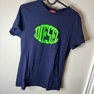 Diesel Men's T-Shirt in Navy and Neon Green